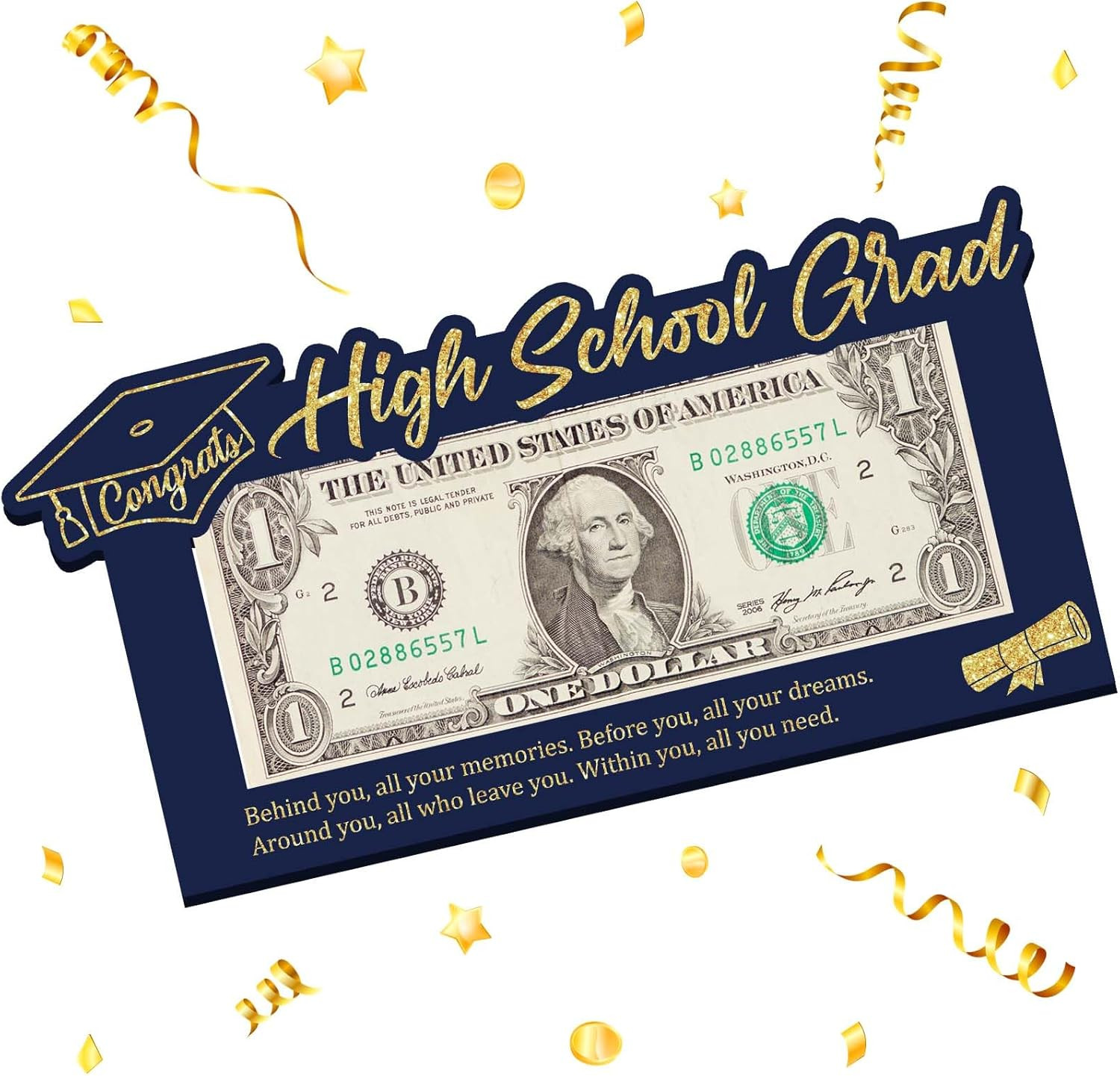High School Graduation Gift Navy Blue & Gold Wooden Grad Money Holder Graduation