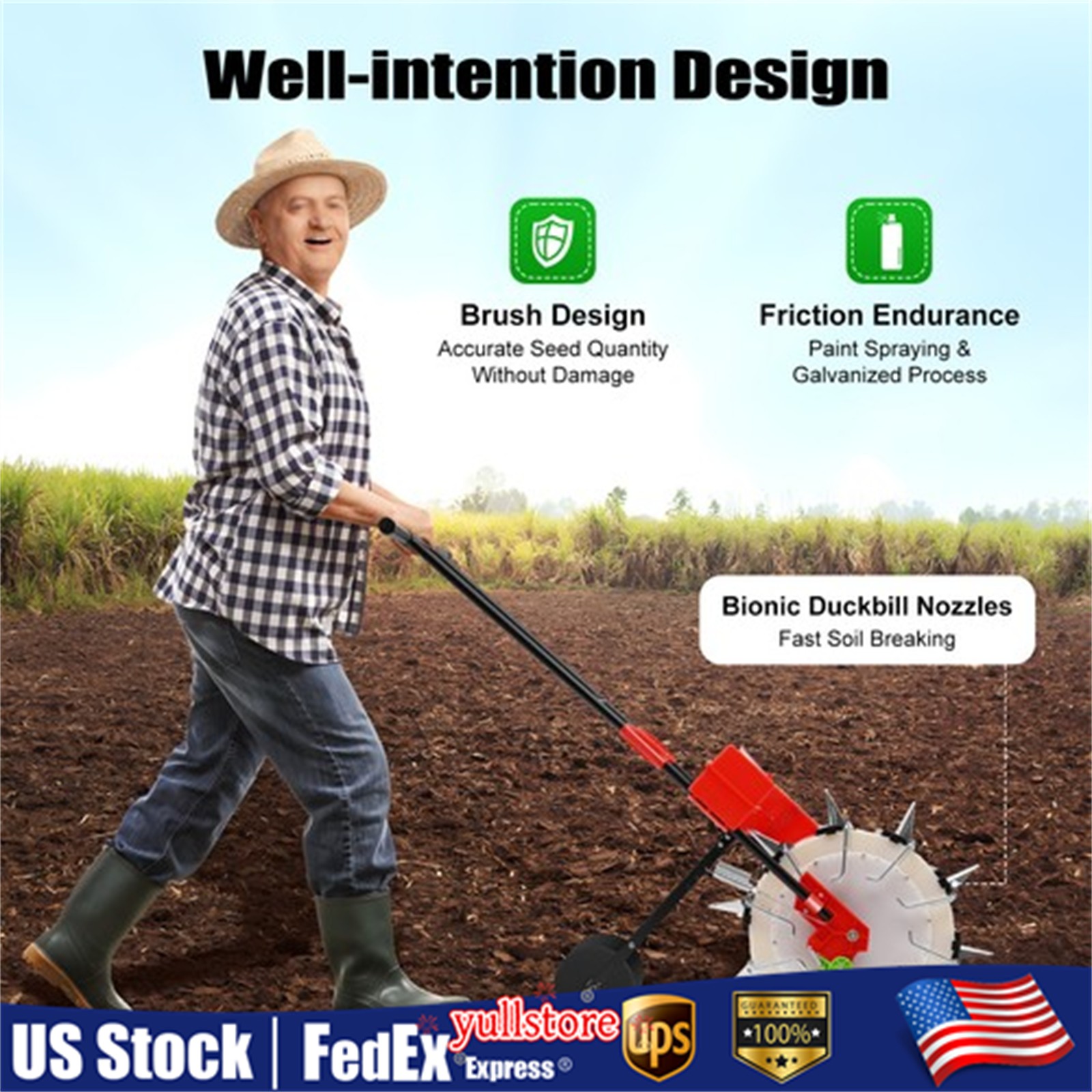 10 Holes Garden Seeder Hand-Push Seeder Agriculture Walk-Behind Row Crop Planter