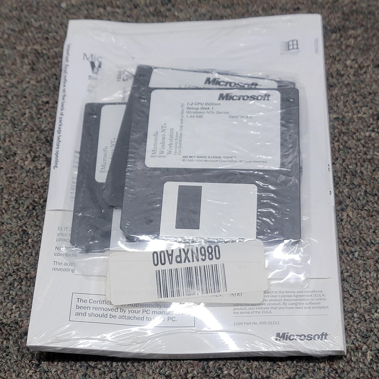 Vintage Microsoft Windows NT Workstation 4.0 1-2 CPU 3.5 Floppy Dell OEM
