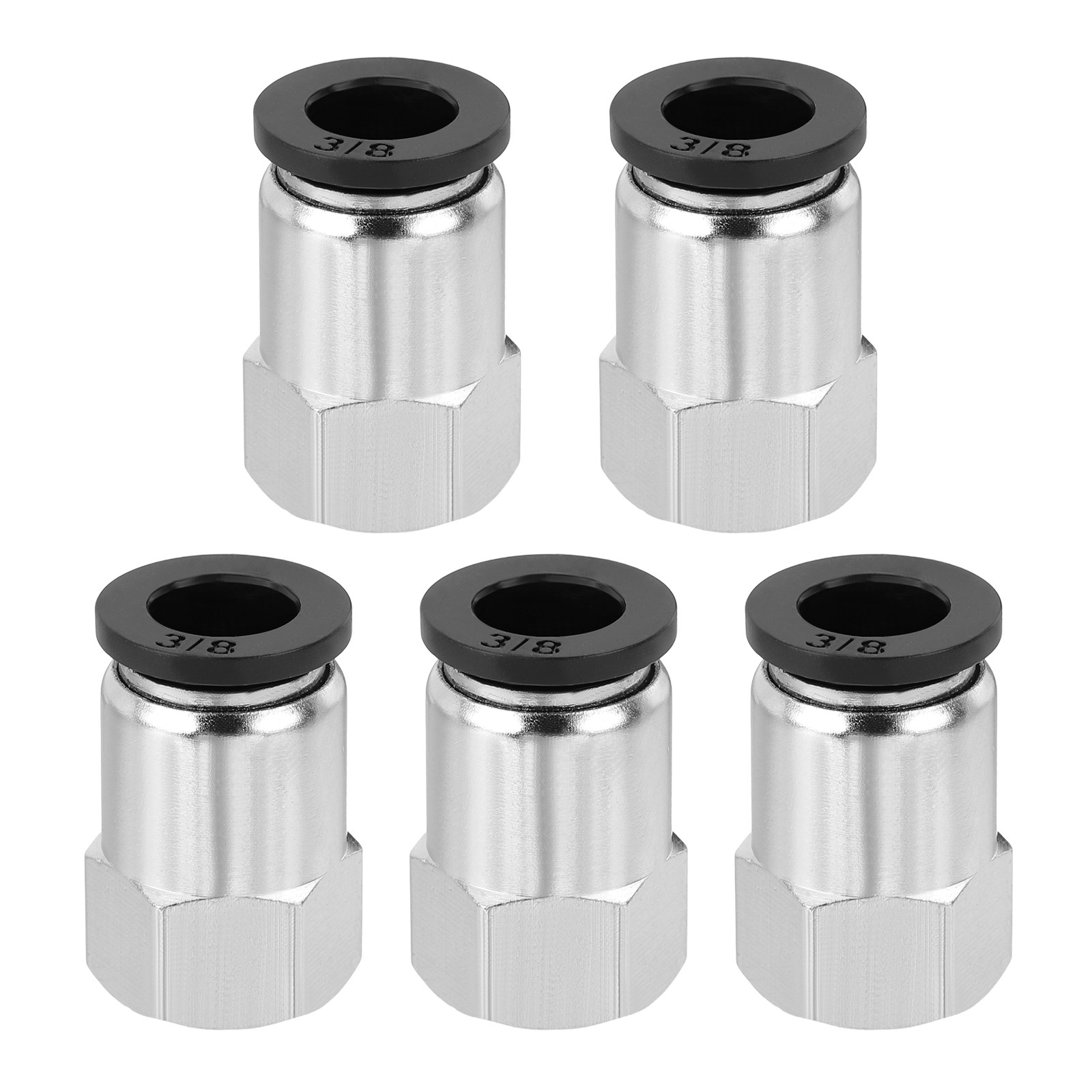 5 Pcs NPT Female 3/8 Inch OD x 1/8" NPT Thread Push to Connect Fittings, Black