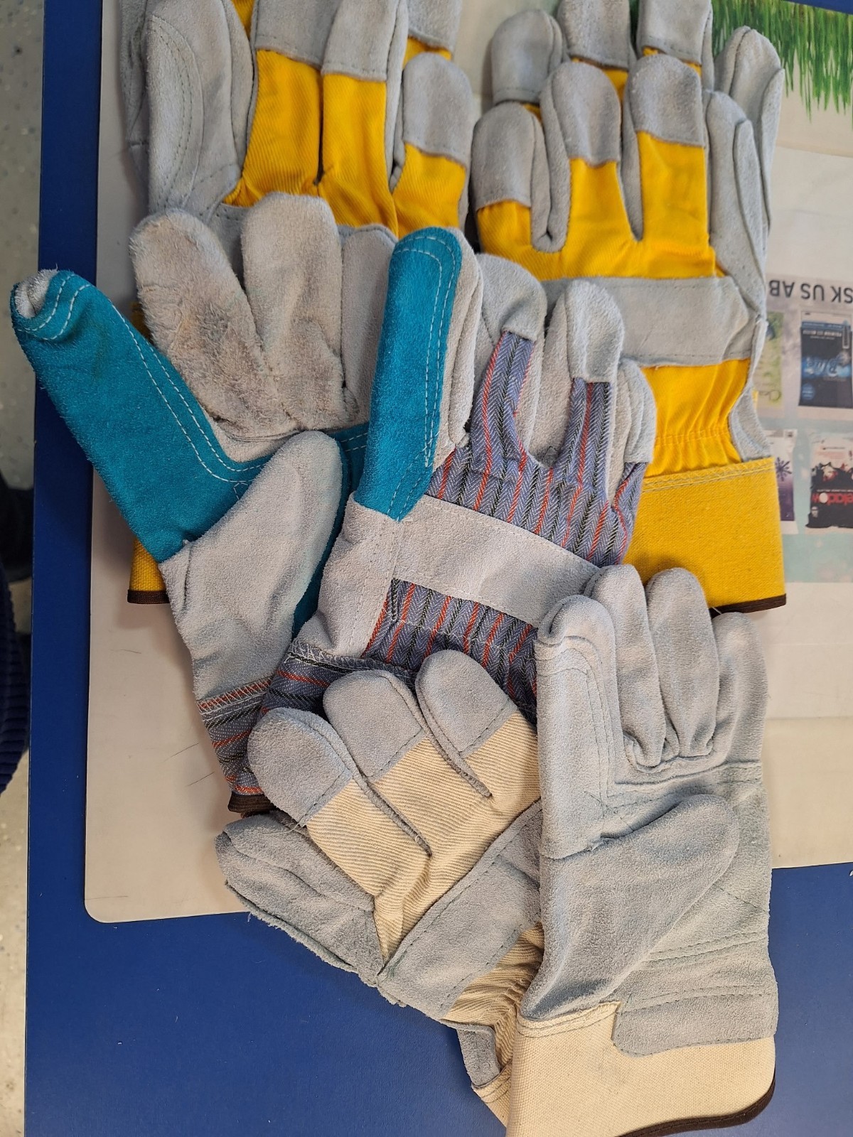 Size Large Work Gloves 4 PAIR Split Leather Double Palm 2250DP/2190DP & 1 More