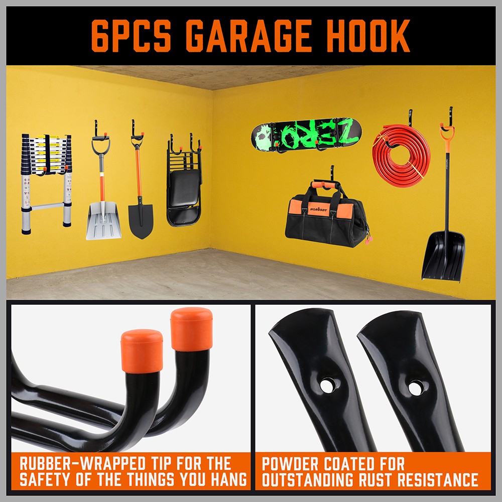 12PC Garage Storage Hooks Utility Wall Hooks for Tools Ladders Bikes Hoses Cords