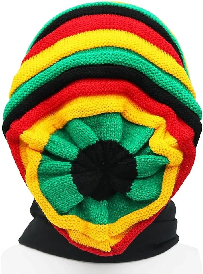 Unisex Jamaica Reggae Cap Rasta Slinky Beanie Multi-Colour Striped Slouchy...