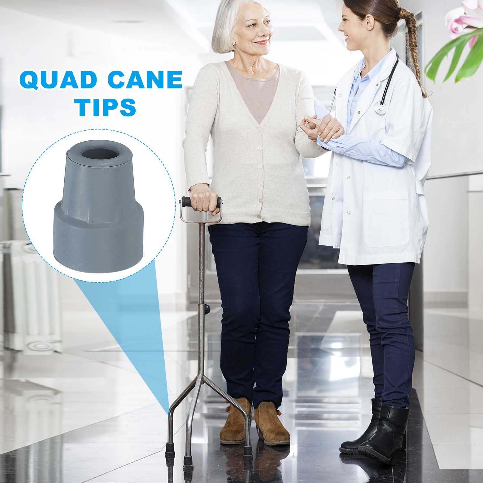 Quad Cane Tips 3/4 Inch, 4 Pcs Walking Cane Accessories, Gray(Style 2)