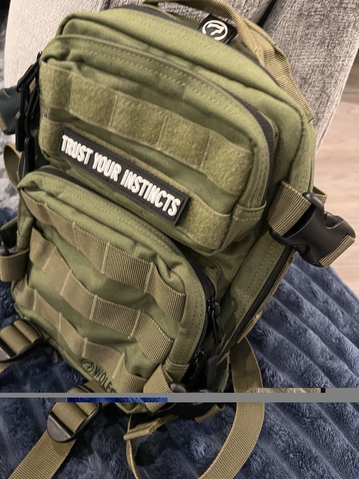WOLFpak Green Tactical Backpack MOLLE Zip Closure "Trust Your Instincts" Patch
