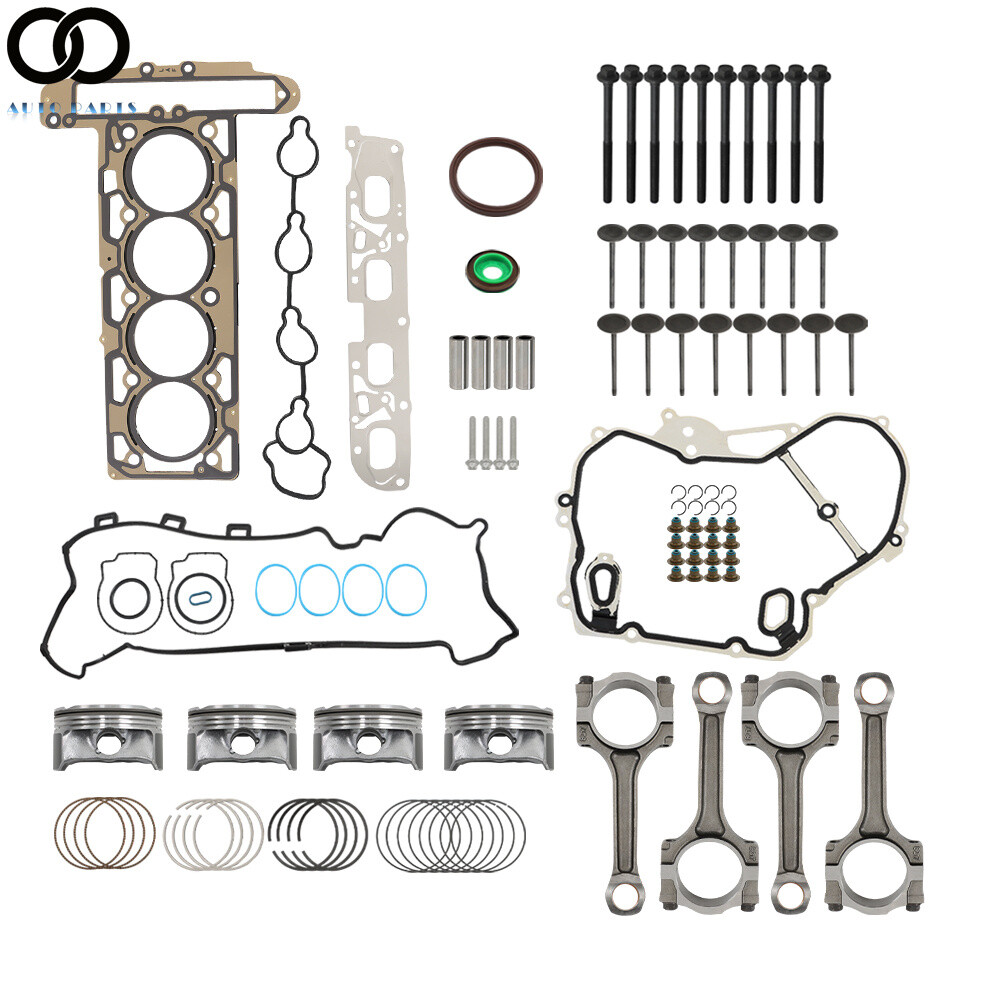 Pistons W/ Rings & 4× Con Rods& Head Gasket Kit 2.4L For Chevy Equinox GMC Buick