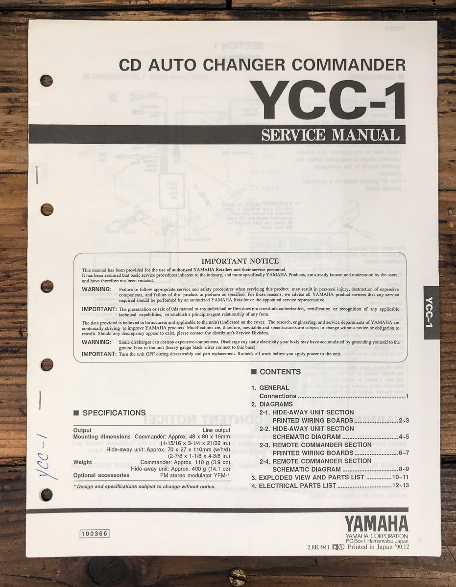 Yamaha YCC-1 CD Changer Commander Service Manual *Original*
