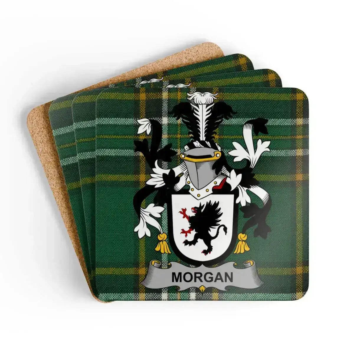 Morgan Coat Of Arms Tartan Coaster Set