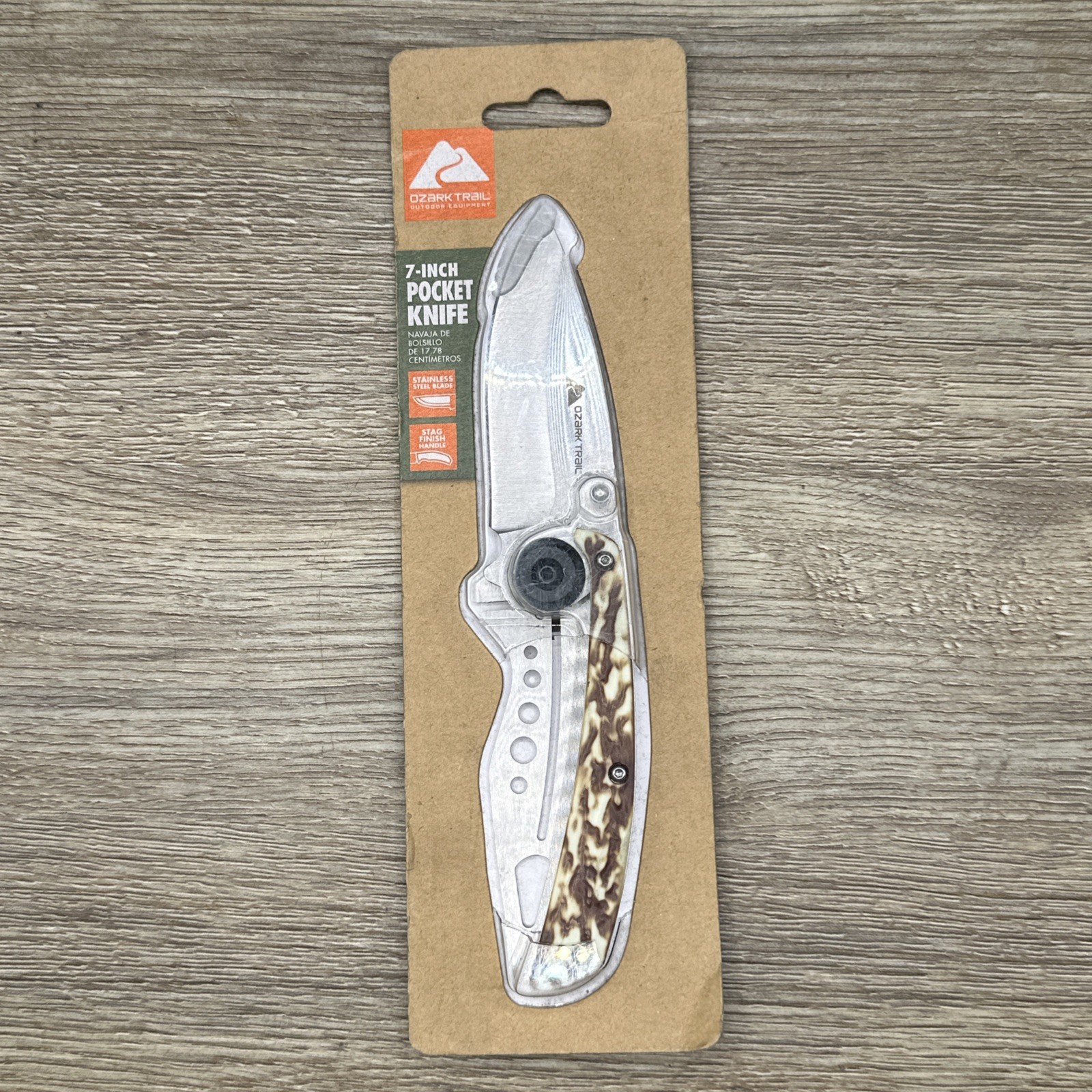 Ozark Trail Folding Folder EDC Pocket Knife 7” Stainless Steel Stag Handle NEW