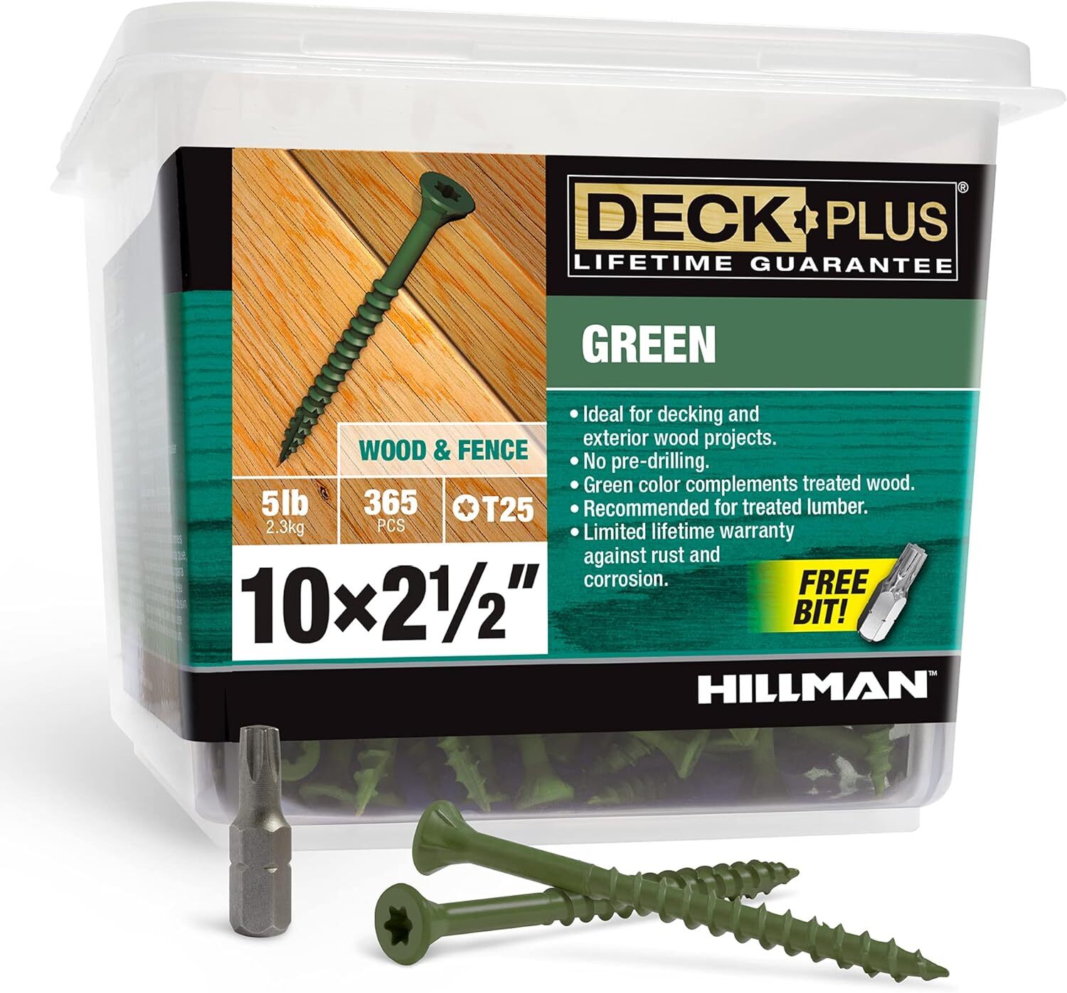 Deck Plus 48402 Wood Screws #10 x 2-1/2", Green, 5lb Box