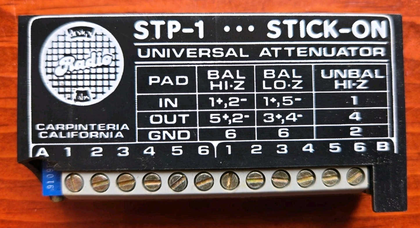 Vintage Radio Design Labs RDL STP-1 Stick-On Universal Audio Attenuator w/Manual