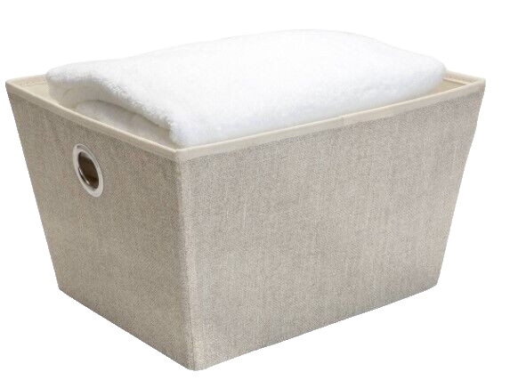 Simplify Large Beige Faux Jute Grommet Storage Tote Bin 16.8" x 14" x 10" 4 Pack