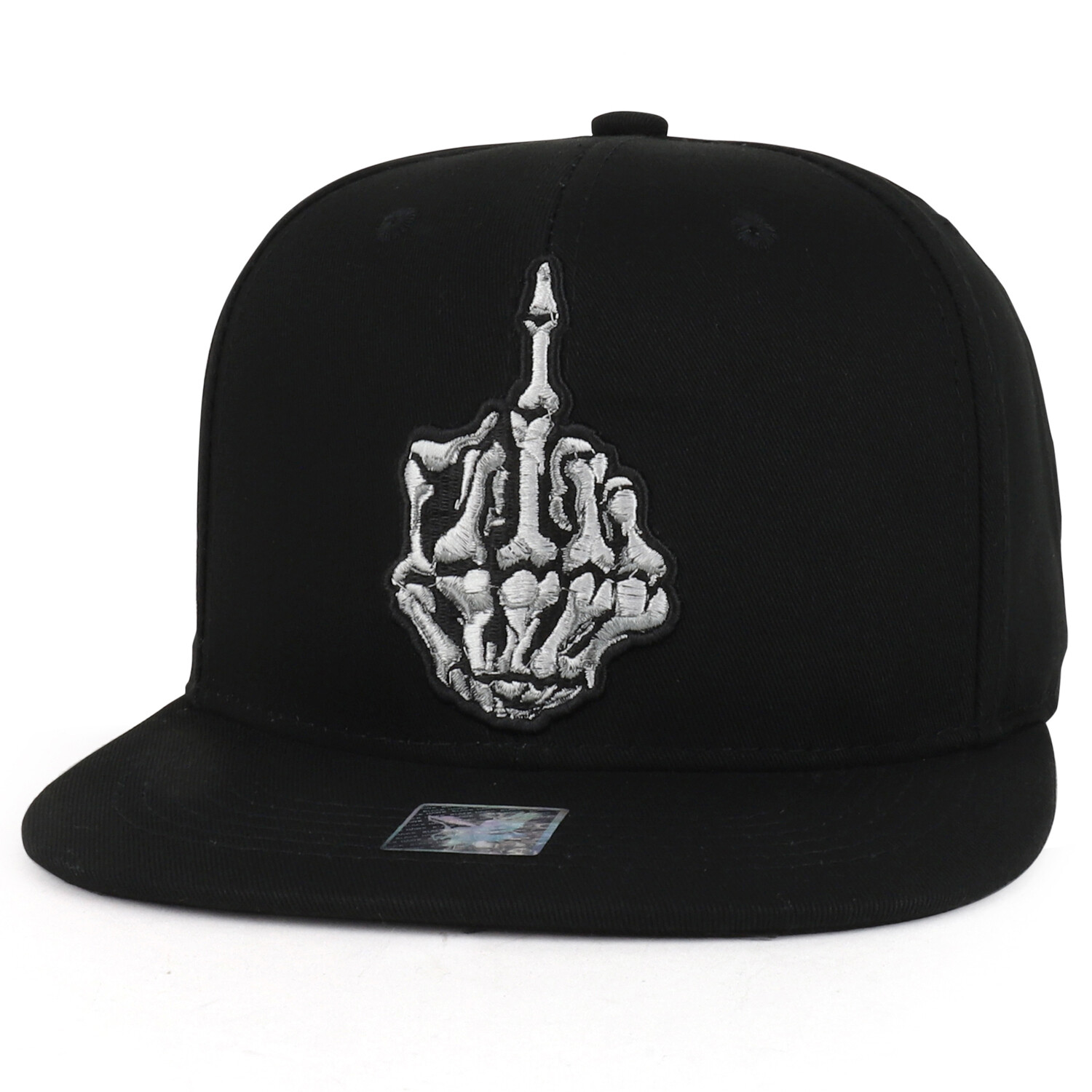Skeleton Middle Finger Embroidered Flatbill Snapback Cap - FREE SHIPPING