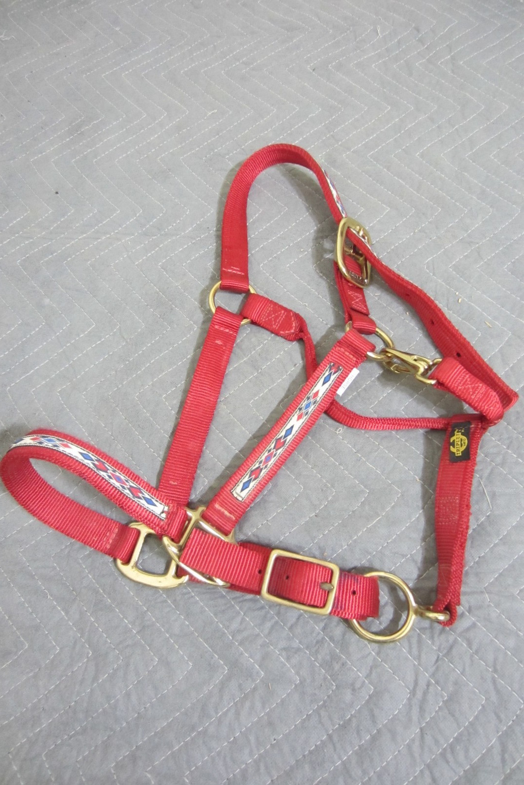 Triple E 1" Nylon Adjustable Horse Halter Red with Gold Hardware