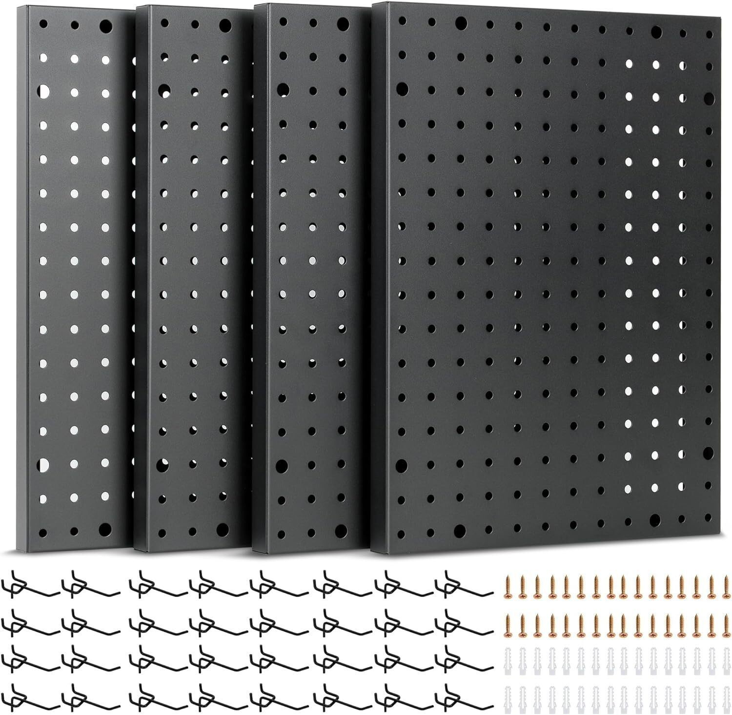 Heavy Duty 4-Panel Pegboard Wall Organizer With 32 Peg Hooks Panels Garage Tool