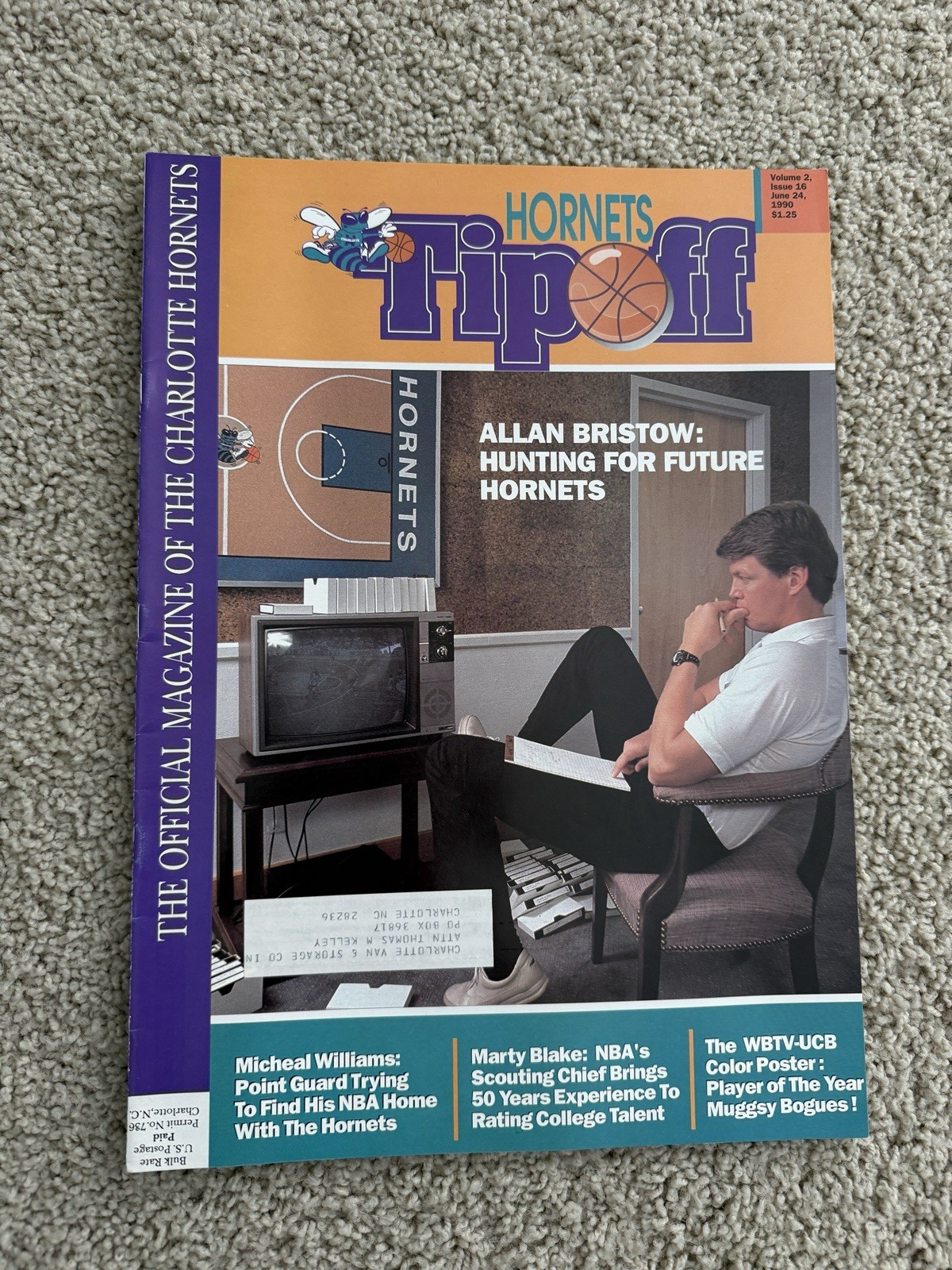Charlotte Hornets Tipoff Magazine June 1990 Bristow Cover Bogues Poster