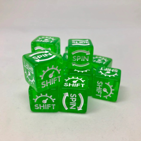 12x Gaslands Dice - Translucent GREEN with White Marks - Skid/Handling Dice 16mm