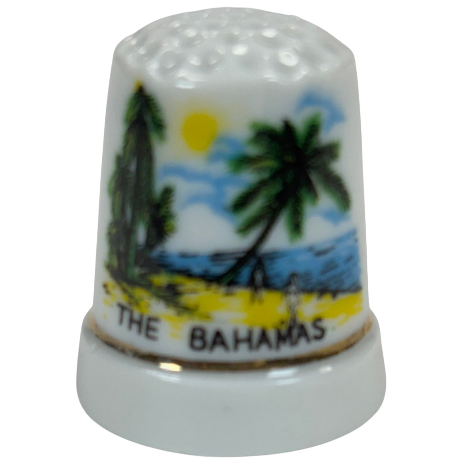 The Bahamas "Sun, Palm Tree, Beach" Travel Souvenir Vintage Collectible Thimble