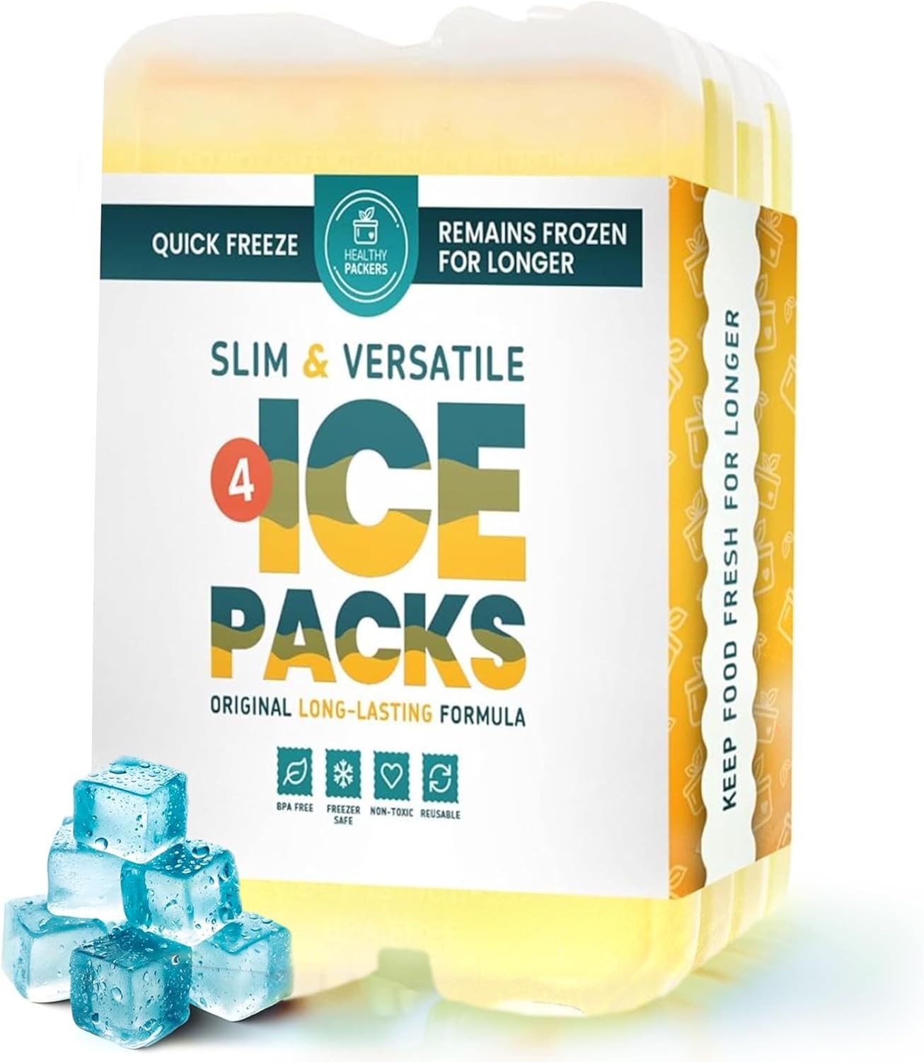 Healthy Packers® Yellow  Ice Pack for Lunch Box - Freezer Packs (Set of 4)