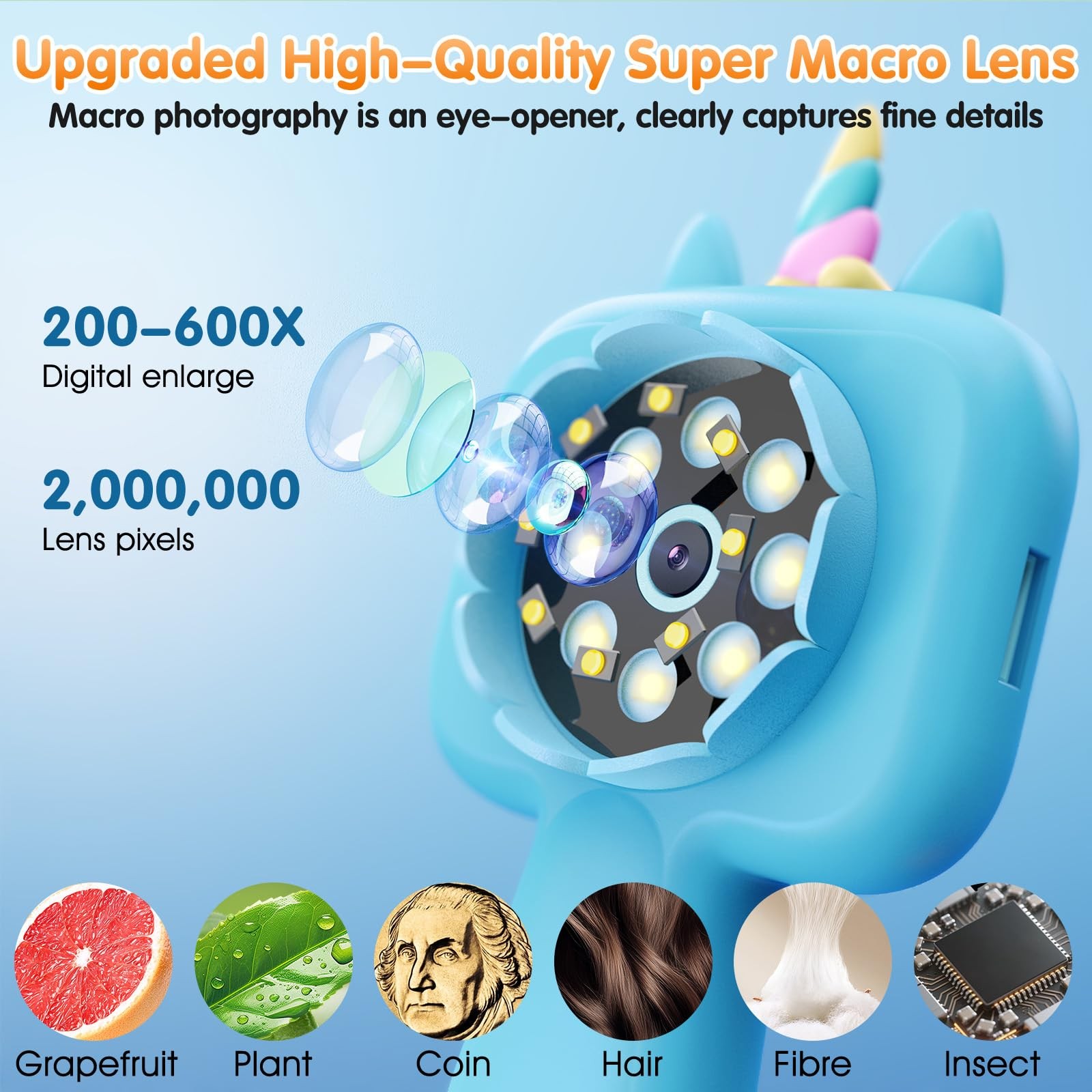 Pocket Microscope for Kids, 2.4" Screen 600X Portable Digital Microscope Hand...