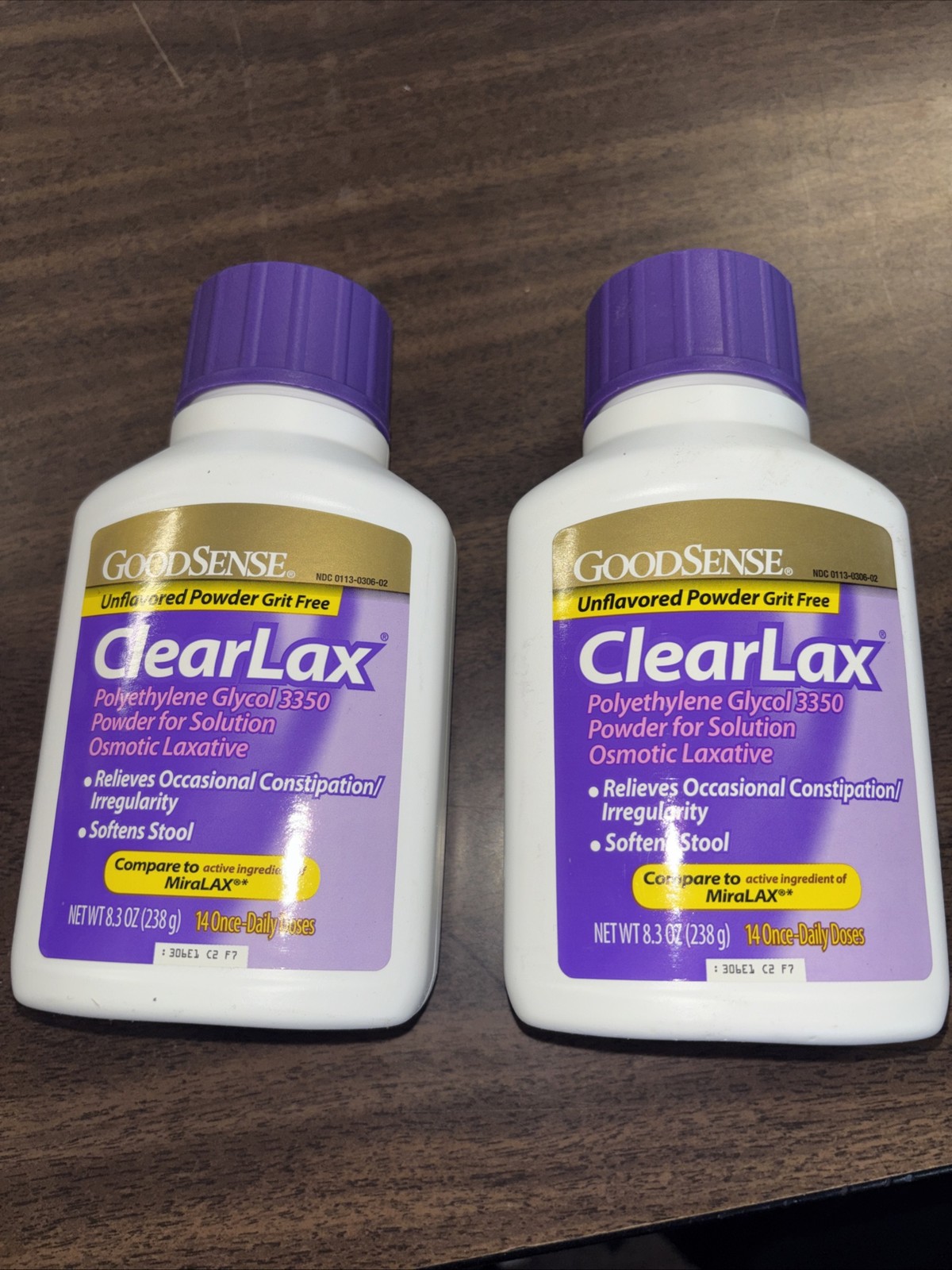 2 Pack Clearlax, Polyethylene Glycol 3350 Powder.Osmotic Laxative, 8.3oz MiraLAX