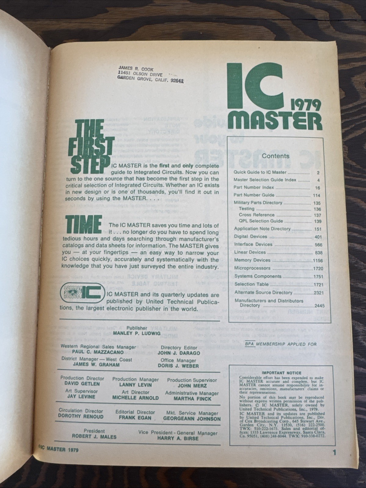 IC Master 1979 VTG Computer Tech Reference Book, United Technical Publications