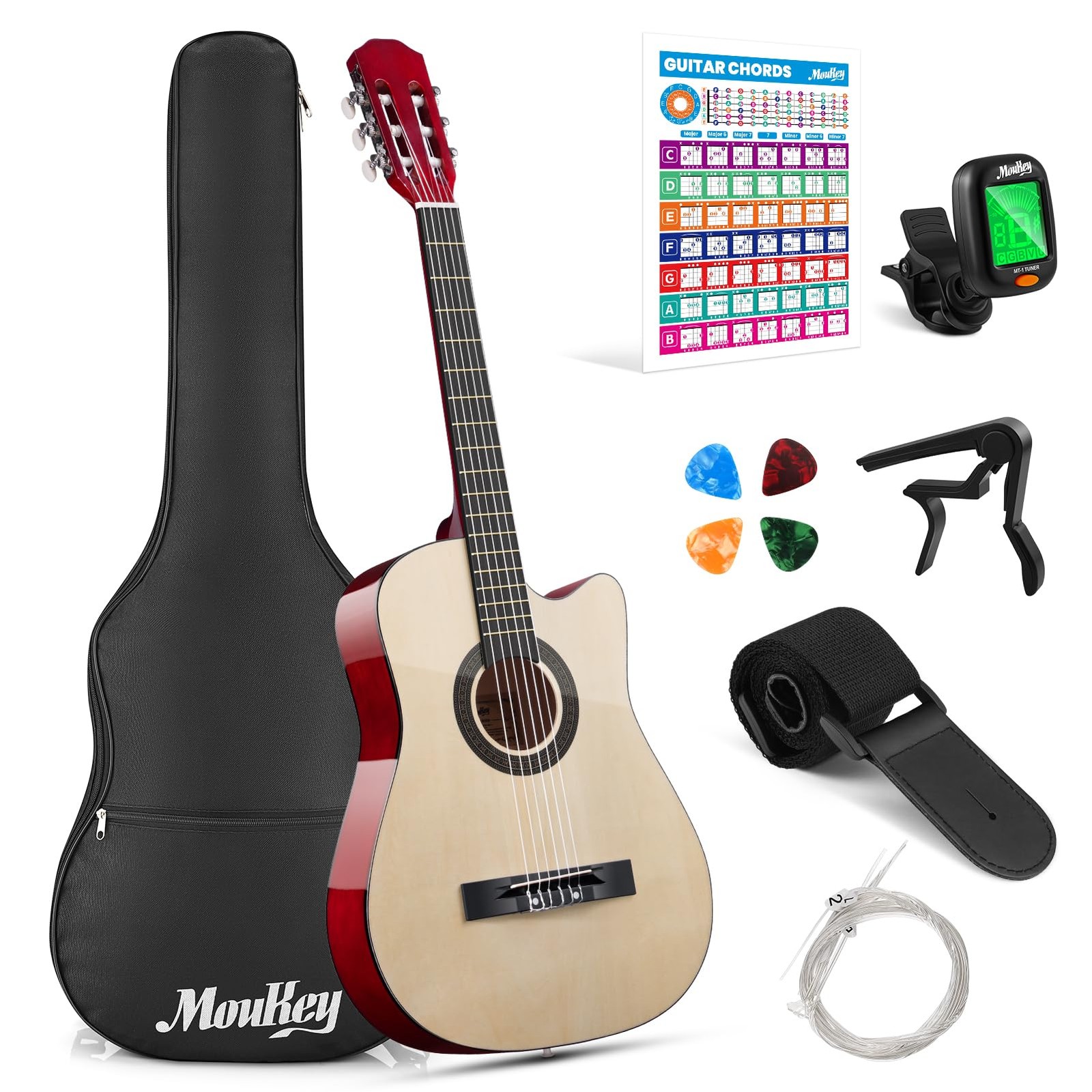 Moukey 38" Acoustic Guitar for Beginners Kids Youth Adult 38 Inch, Natural