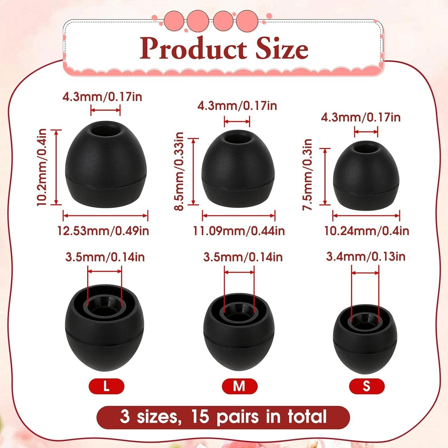 15 Pairs Silicone Ear Bud Replacement Pieces Earbuds Ear Tips Replacement Ear...