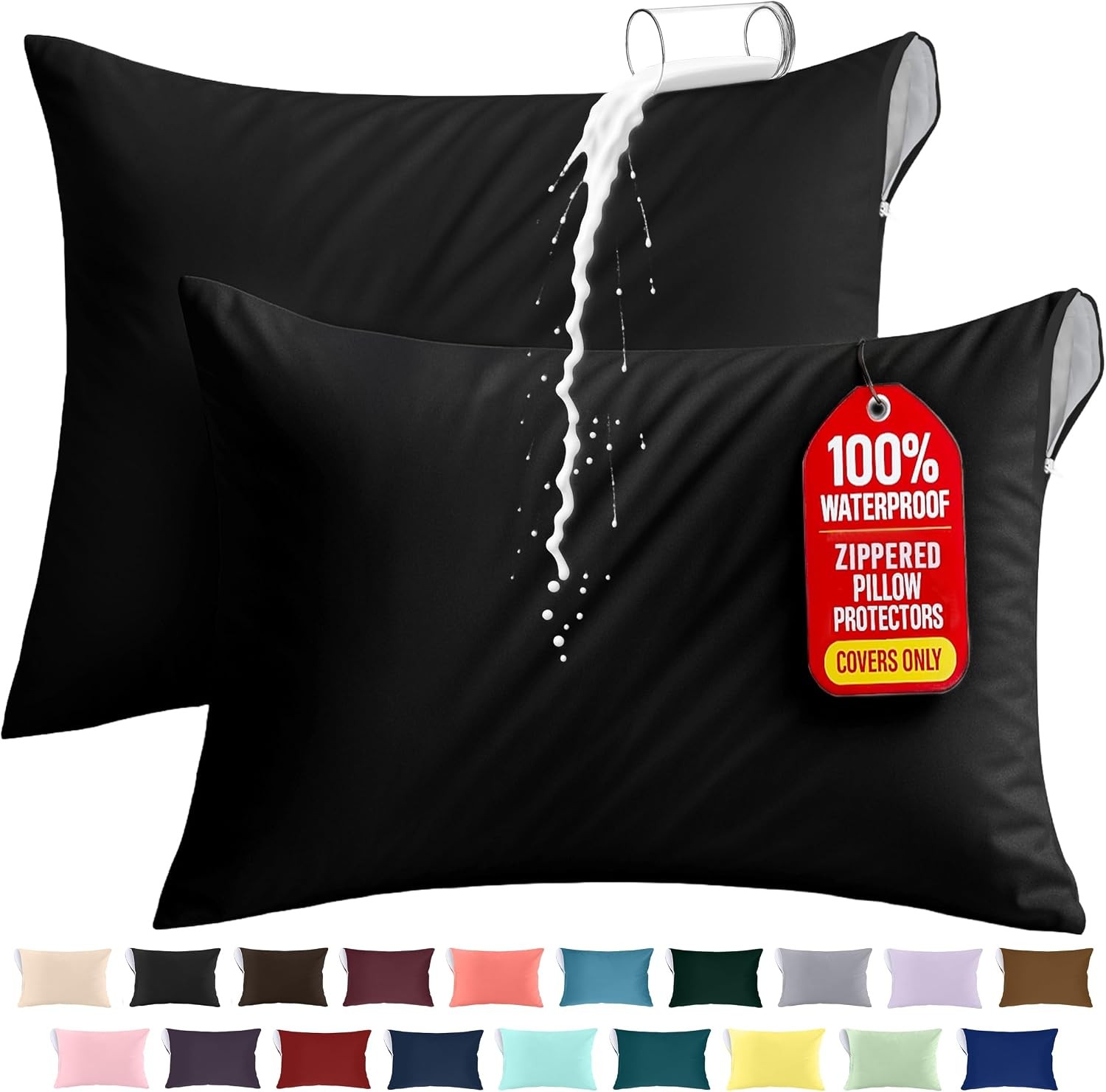 Premium 100% Waterproof Pillow Protectors with Zipper Queen Size (Set of 2), Bed