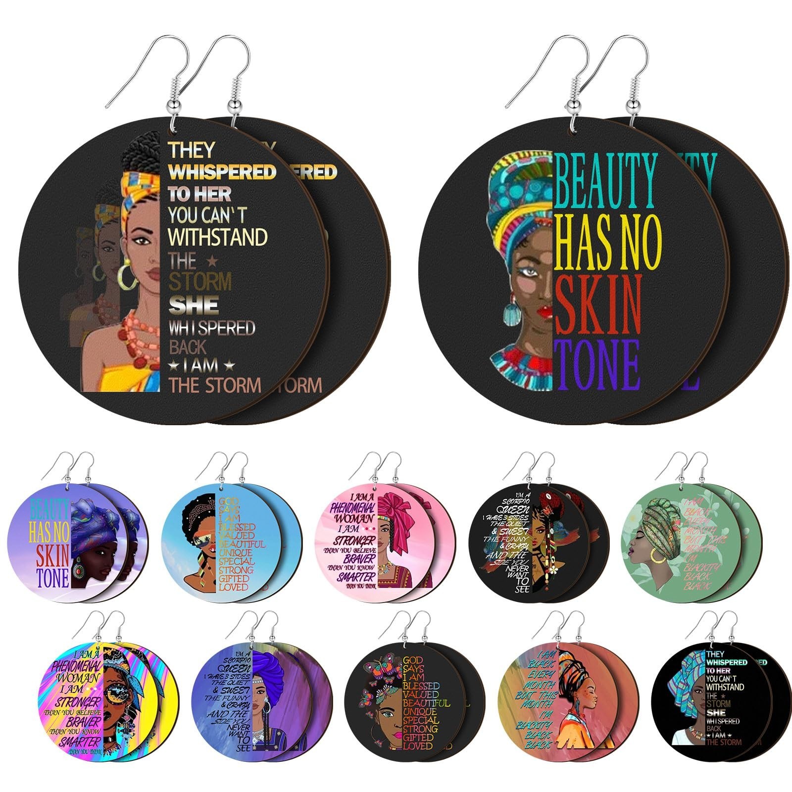 12 Pairs African American Earrings for Black Women Motivational Ethnic Earrin...