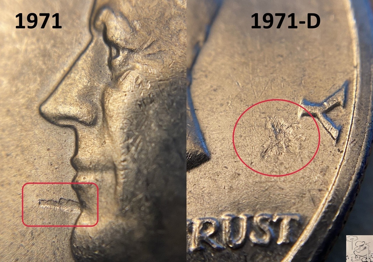 1971 & 1971-D Kennedy Half Dollars 50c - Minor Strike Through Error (79)