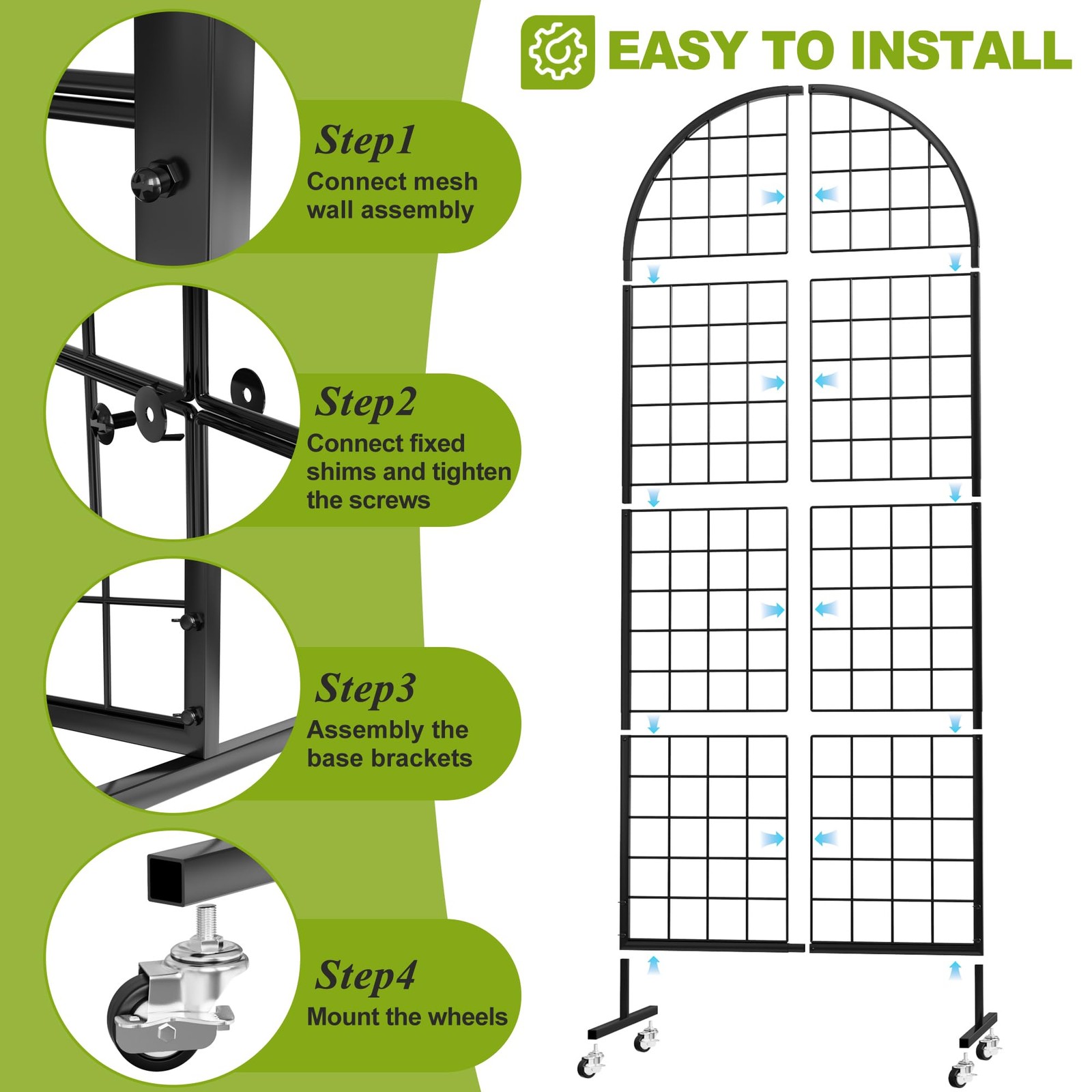 Grid Wall Panel 2PCS Display Stand 2' x 5.2' FT Black Grid Wall Panels Movabl...