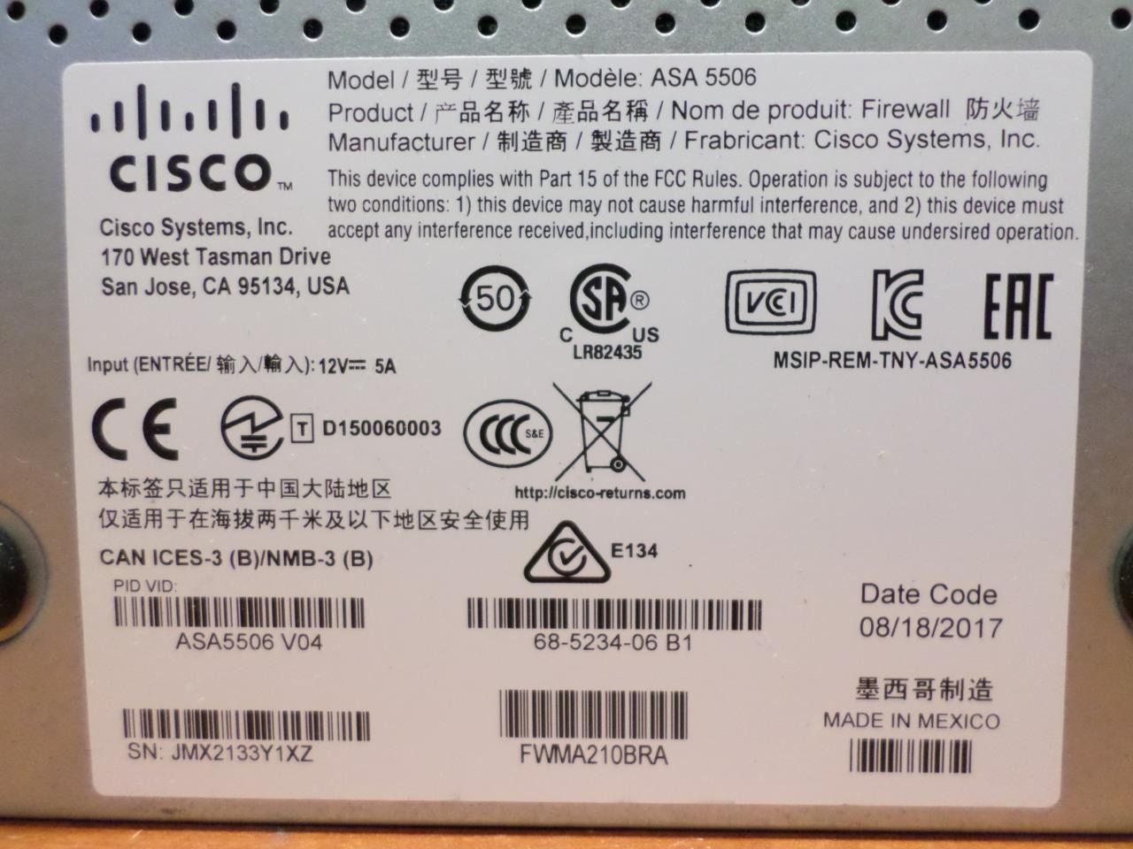 Cisco ASA 5506-X Network Security Firewall Appliance