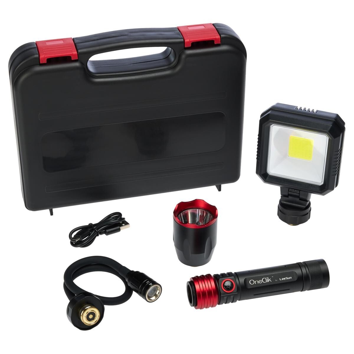 OneClik Interchangeable Rechargeable Flashlight Kit with Storage Case