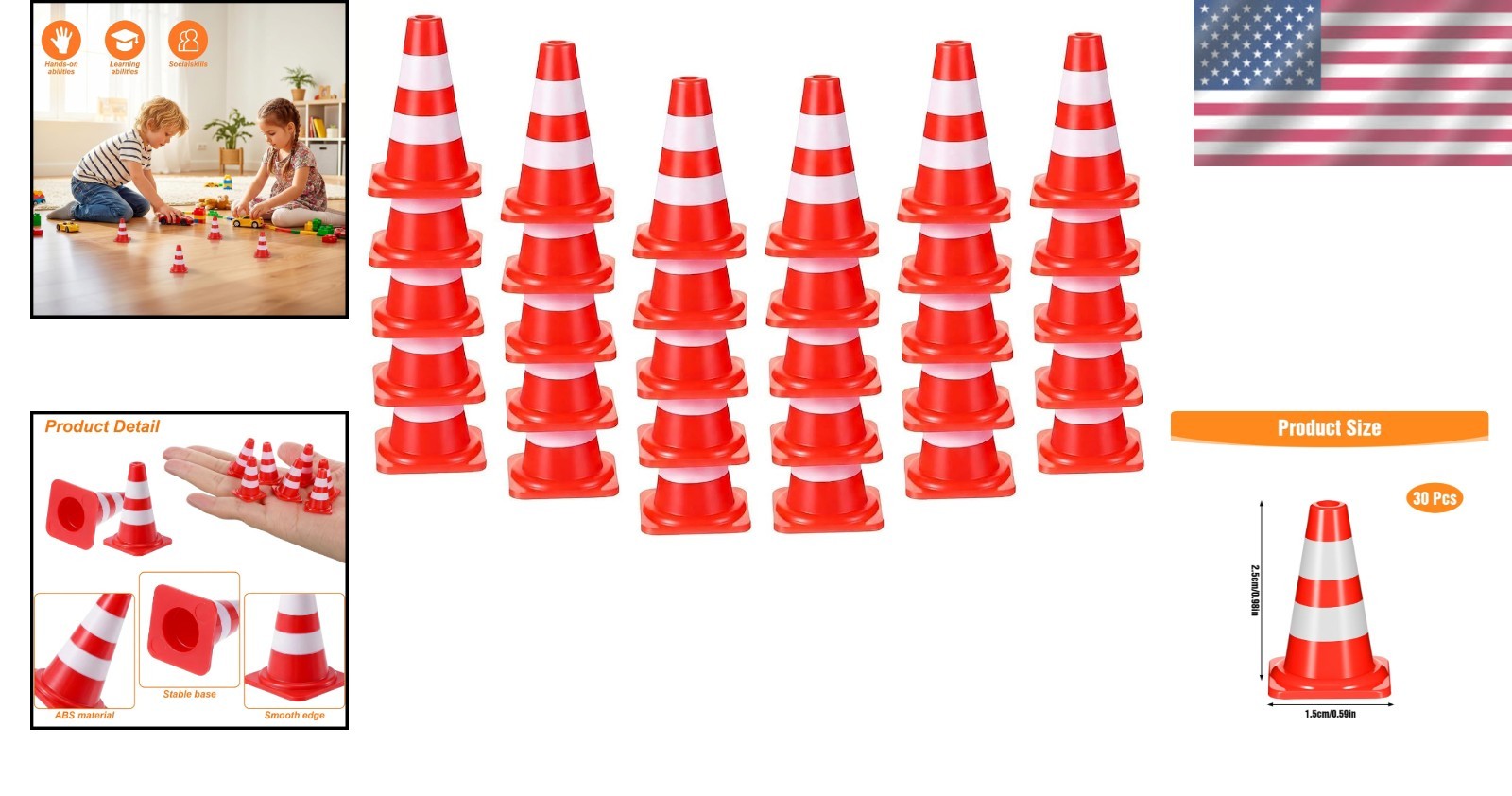 30 Pcs Mini Traffic Cones - 1 Inch Red Safety Cones for Creative Learning Games