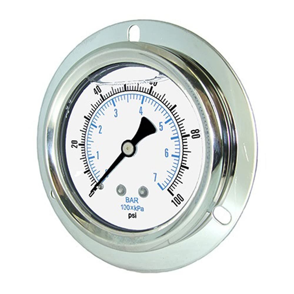 204L-208R Front Flanged Panel Mount Glycerine Filled Pressure Gauge w/ SS Cas...
