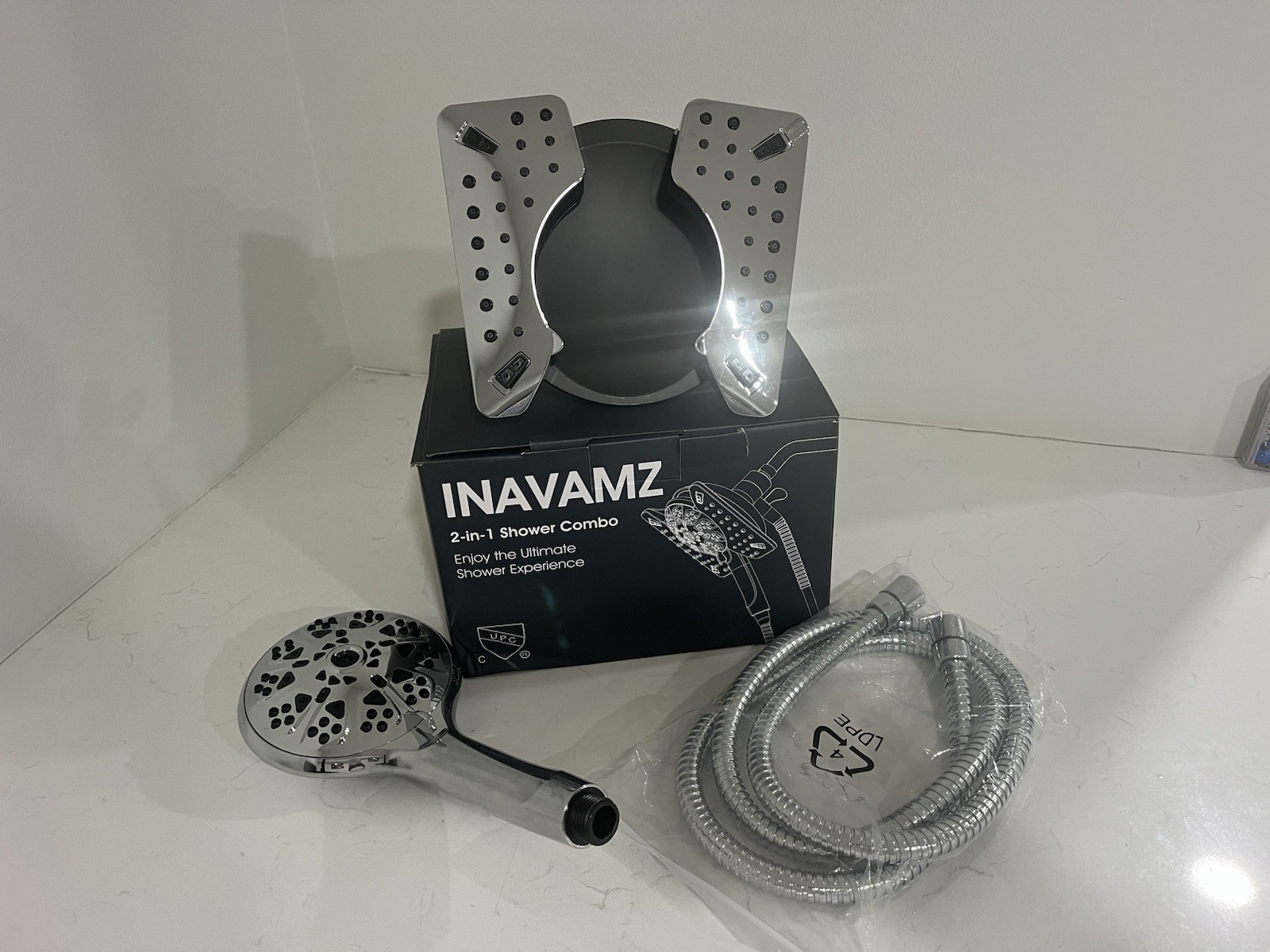 INAVAMZ 2-in-1 Shower Combo Dual Heads Rainfall Handheld Chrome Hose