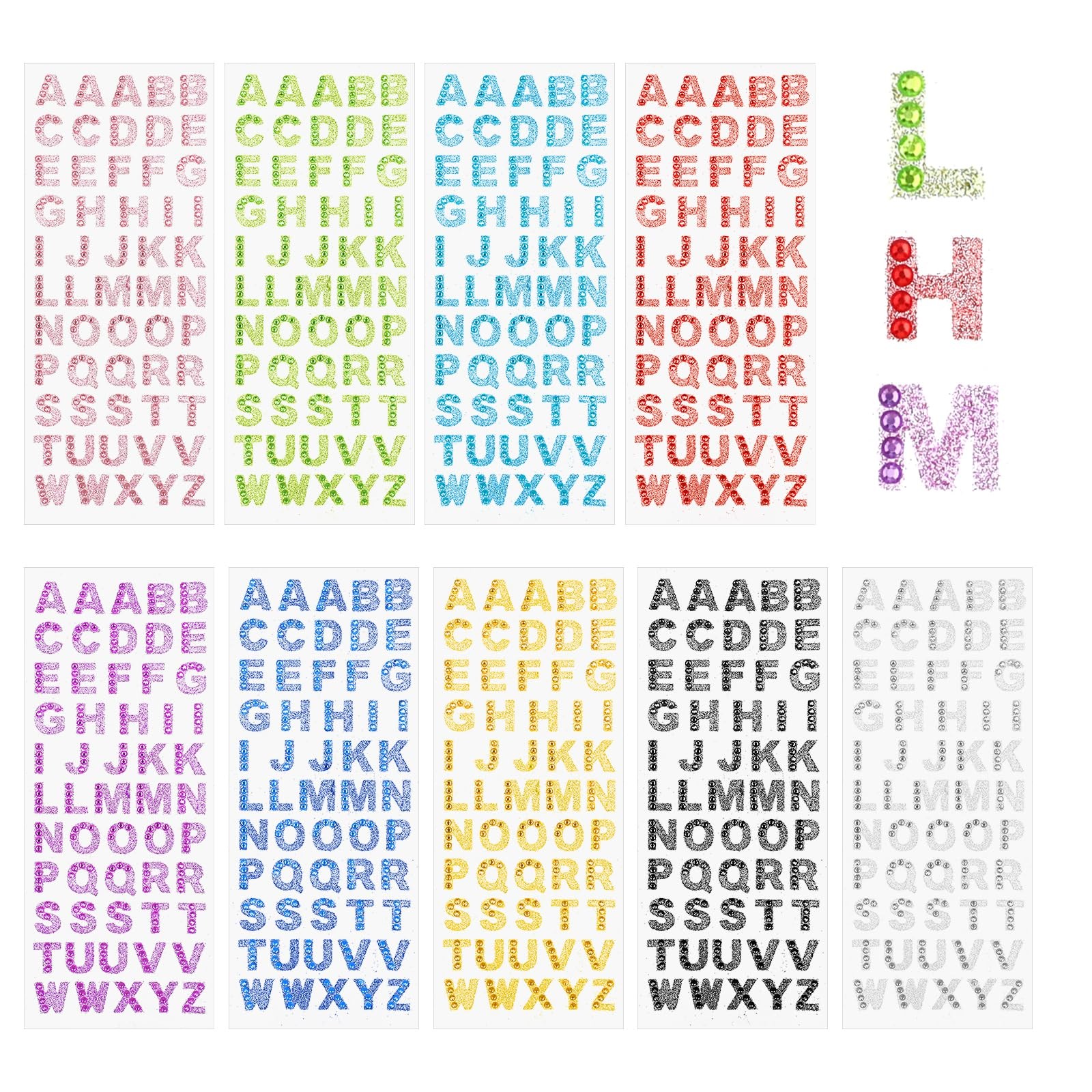 495Pcs Glitter Alphabet Stickers 0.6 Inch Rhinestone Letters Craft Set