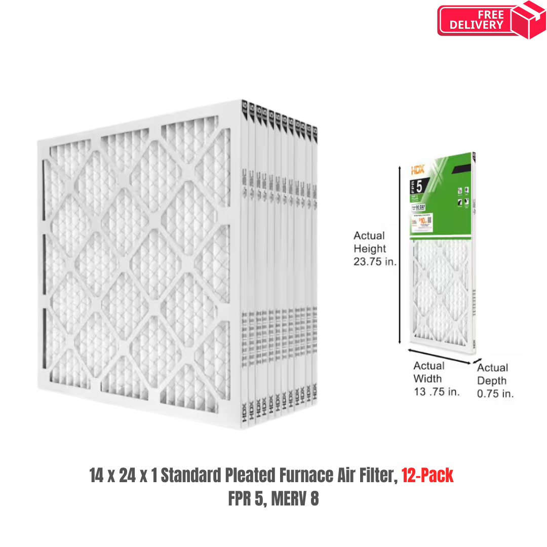 14 x 24 x 1 Standard Pleated Air Filter FPR 5, 12-Pack, Air Filters Replacement