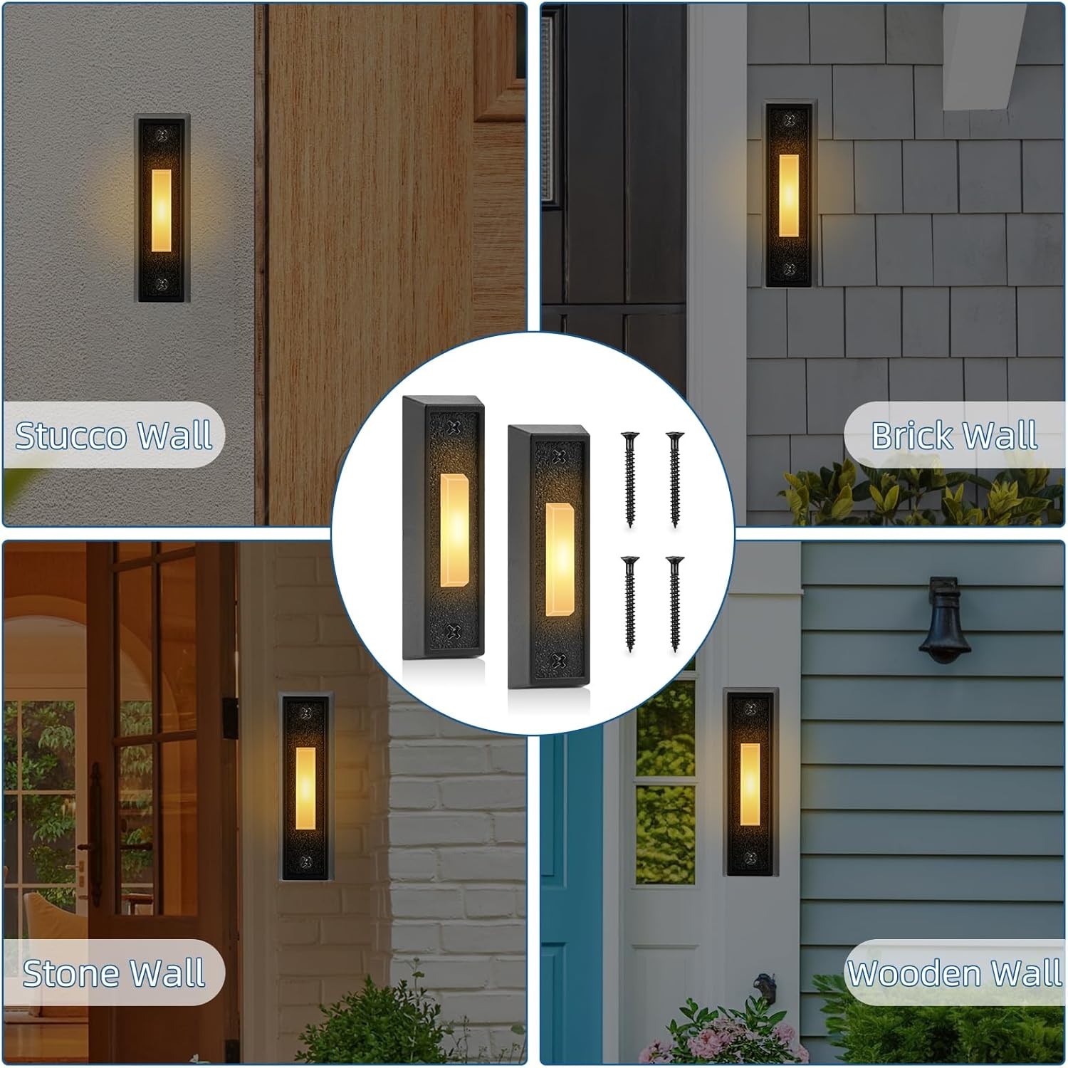 2 Pcs Lighted Doorbell Button, Wired Door Bell Push Buttons LED Door Chime, Wall