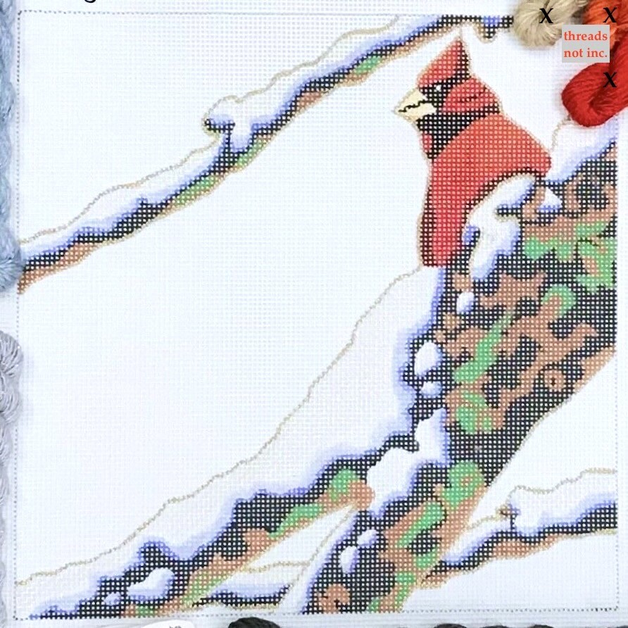 Hand painted Needlepoint canvas Winter Cardinal on snowy limb shorebird studio