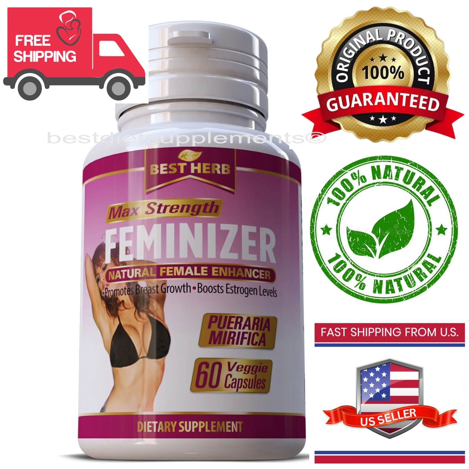 PURE PUERARIA MIRIFICA Breast Female Supplement Feminizer 60 Veggi Caps EXP 2029