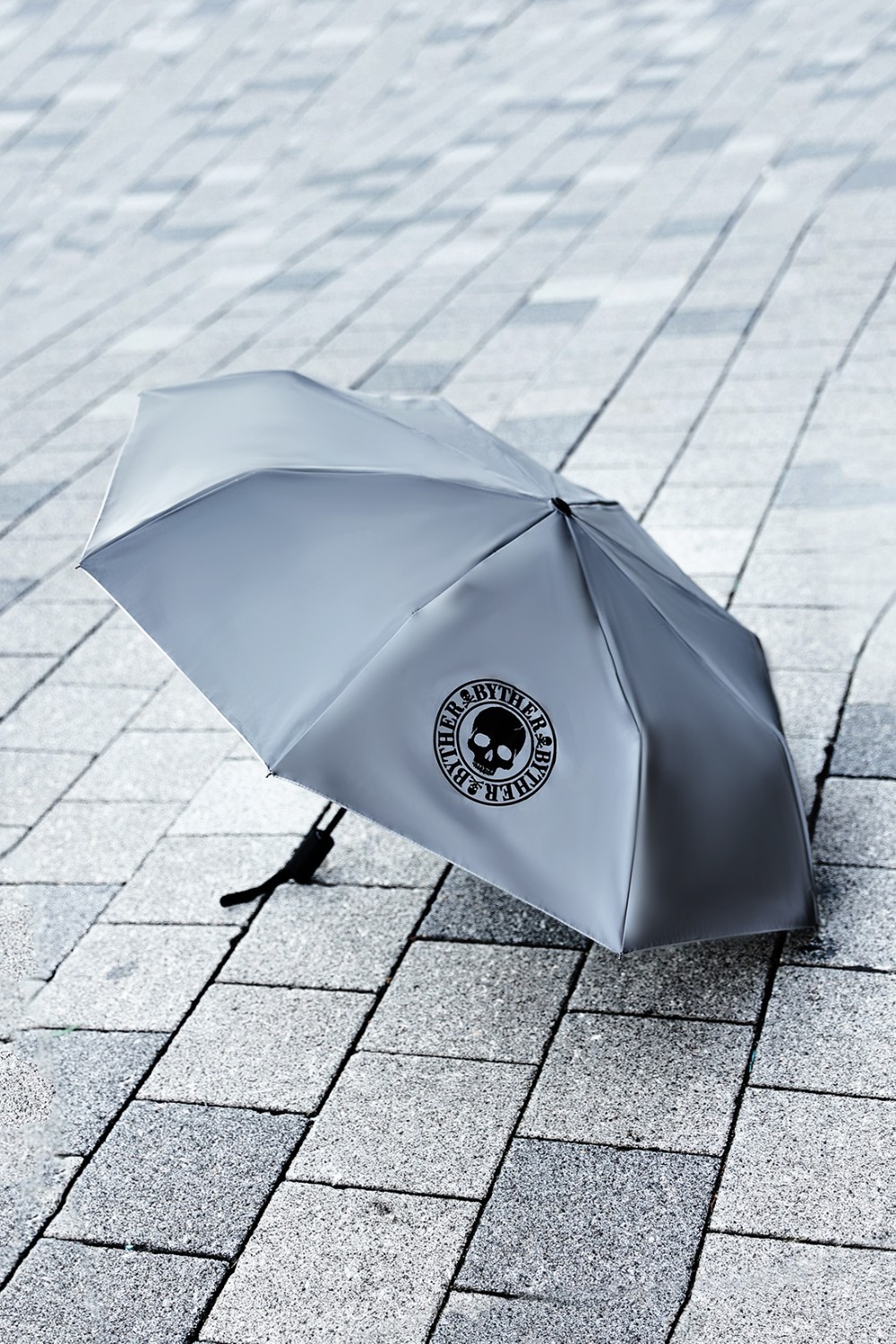 ByTheR Logo Reflective Compact Push Button 3-Stage Automatic Umbrella Gray