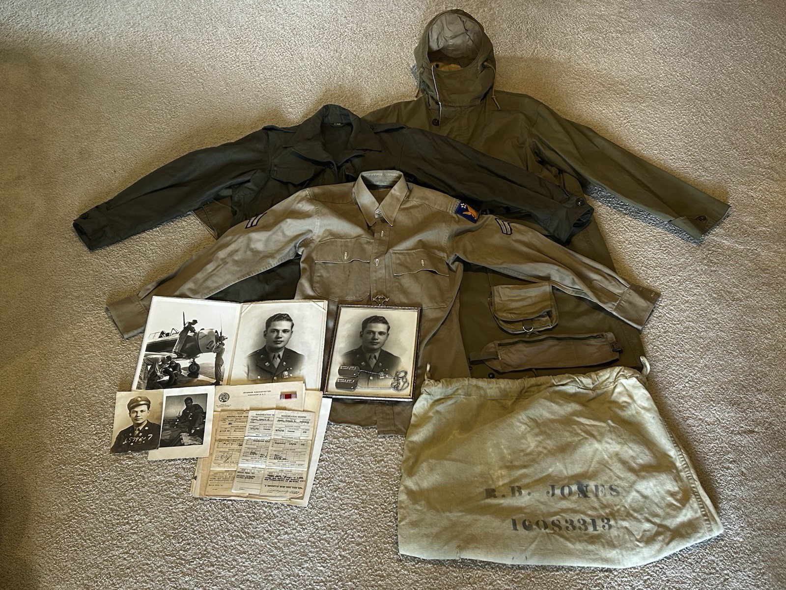 WW2 Lot Of 2nd Air Force Shirts , Jackets, Dog Tags And Papers (READ)