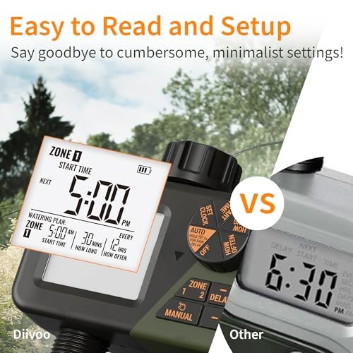 DIIVOO SPRINKLER TIMER 2 ZONE PROGRAMMABLE WATER HOSE TIMER 2 OUTLET - GREEN