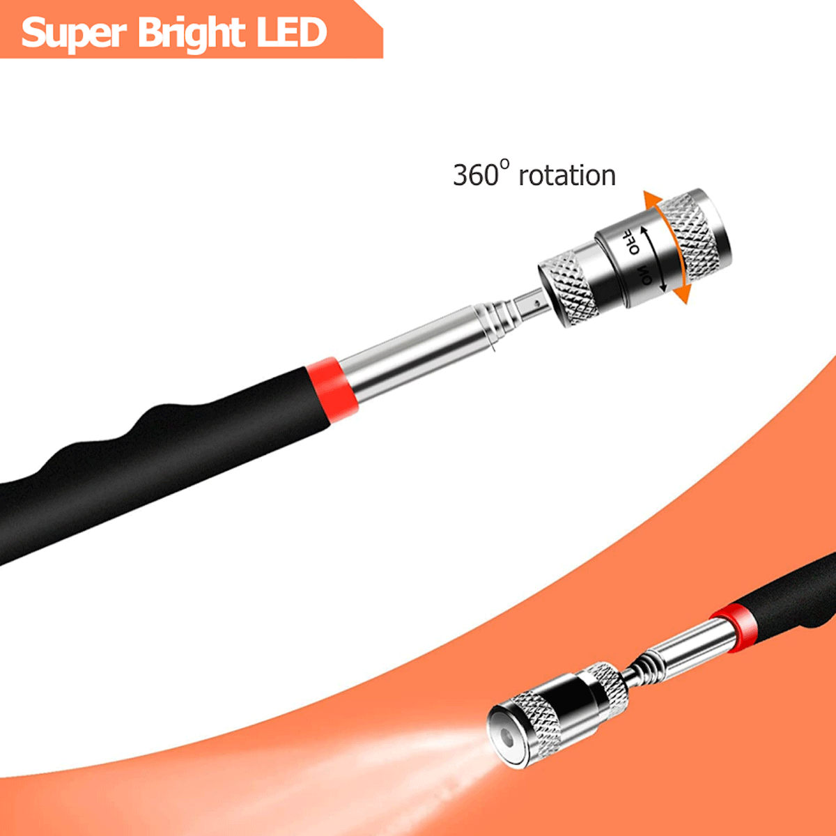 3pcs Magnet Pickup Tool Stick Telescoping Include 8 lb LED Light Grabber Extend