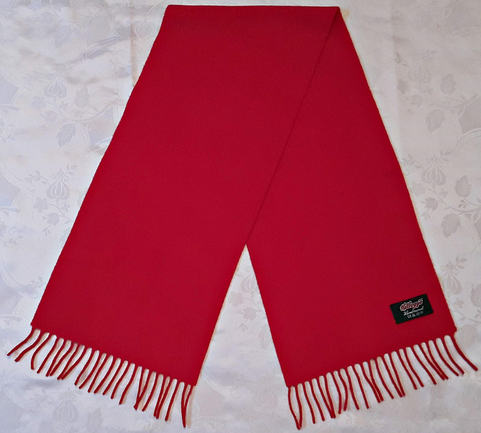 VINTAGE AUTHENTIC HELLOGG'S SOLID RED LAMBSWOOL LONG MENS FRINGE SCARF