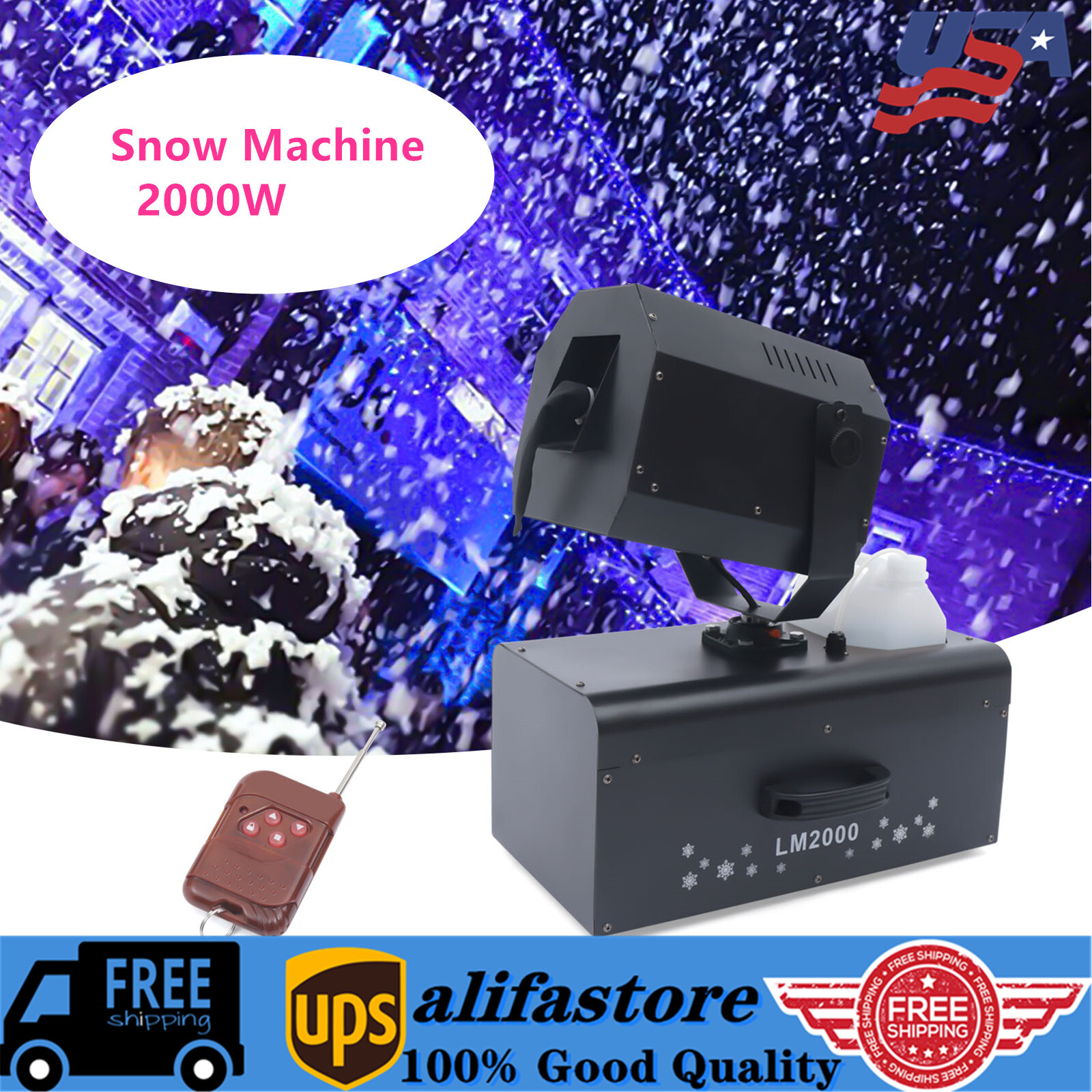 2000W 110V Snow Machine LED Stage DJ Snowflake Machine Xmas Party Decor w/Remote