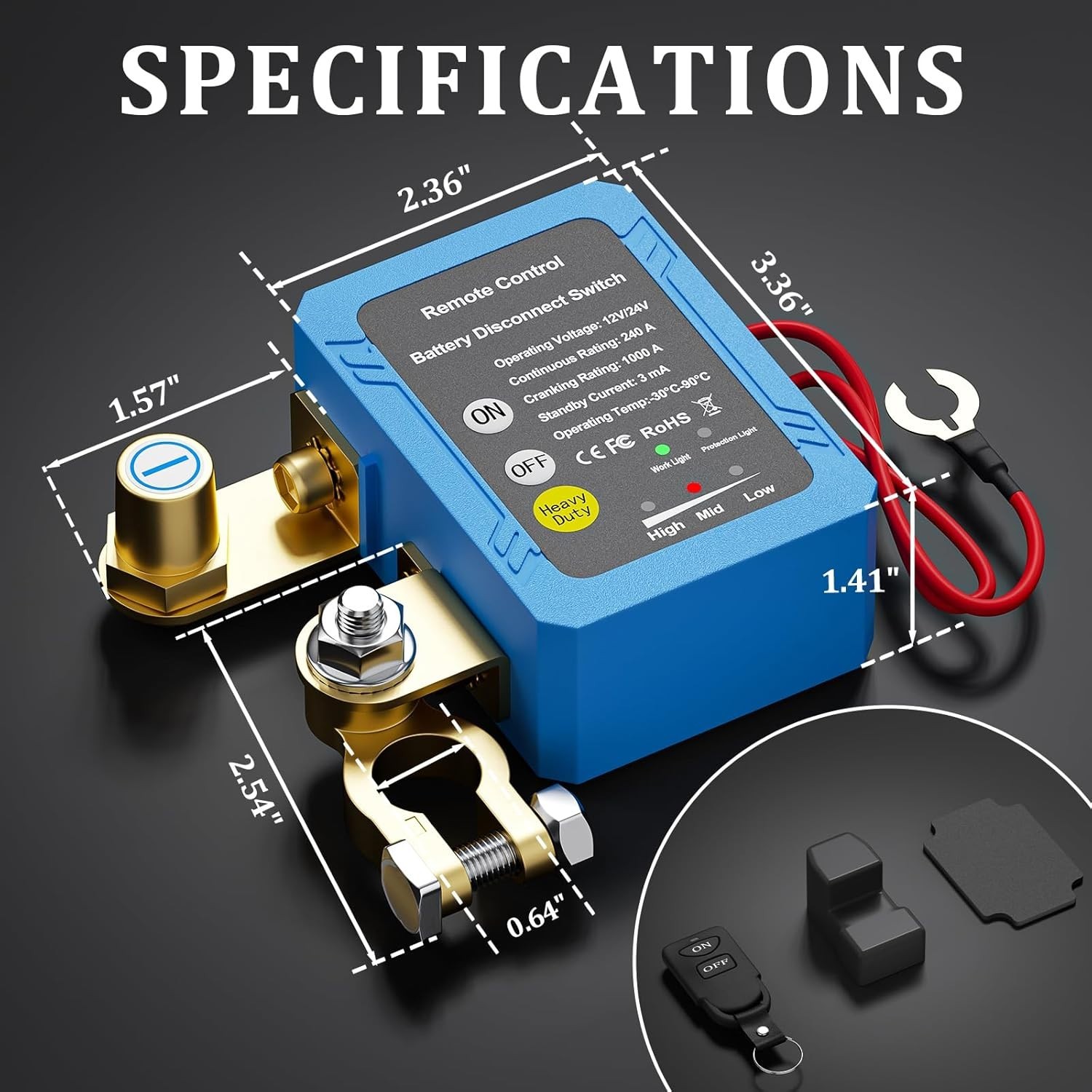 Remote Battery Disconnect Switch 12V, 240A, Kill Switch for Car Prevent Batte...