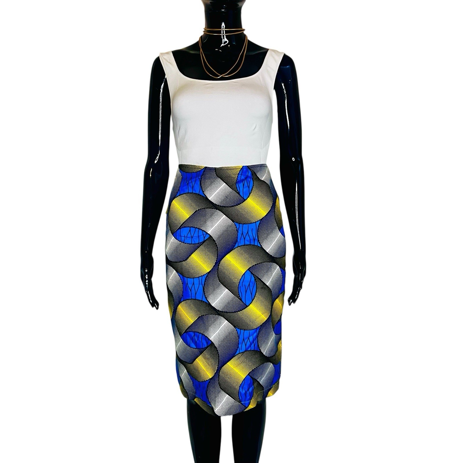 Yellow & Blue Women African Prints Pencil Skirt ￼